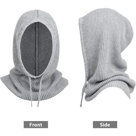 Unisex Light Grey Beig Beanie Skull Cap with Drawstring Warm Winter Hats Outdoor main image 6